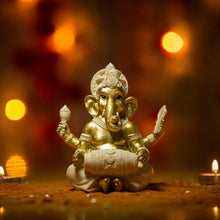 Load image into Gallery viewer, Sparkling Golden Ganesha Figurine with Dholak
