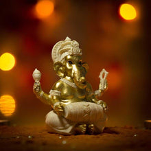 Load image into Gallery viewer, Sparkling Golden Ganesha Figurine with Dholak
