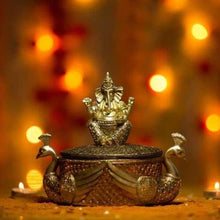 Load image into Gallery viewer, Sparkling Golden Ganesha Showpiece Peacock Figurine
