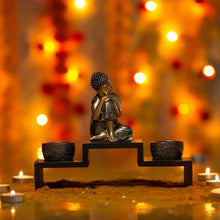 Load image into Gallery viewer, Decorative Relaxing Buddha on Wooden Base with Tealight Holder
