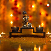 Load image into Gallery viewer, Decorative Relaxing Buddha on Wooden Base with Tealight Holder
