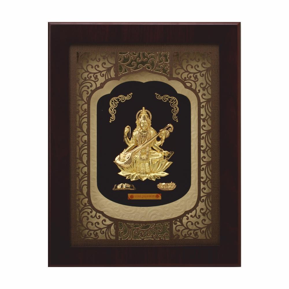 24K Gold Foil Big Saraswati Maa Elite Frame