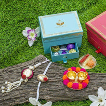Load image into Gallery viewer, Beautiful Petite Box with 5 gms Silver Coin Rakhi &amp; Chocolates
