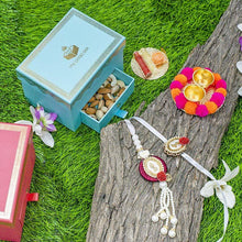 Load image into Gallery viewer, Beautiful Petite Box with 5 gms Silver Coin Rakhi &amp; Chocolates
