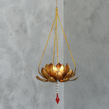 Load image into Gallery viewer, Sparkling Golden Metal Lotus Flower Tealight Holder Hanging
