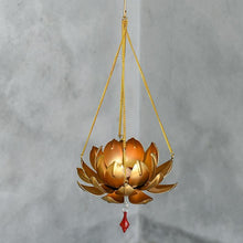 Load image into Gallery viewer, Sparkling Golden Metal Lotus Flower Tealight Holder Hanging
