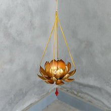 Load image into Gallery viewer, Sparkling Golden Metal Lotus Flower Tealight Holder Hanging
