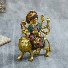 Load image into Gallery viewer, Decorative Colourful Brass Durga Idol
