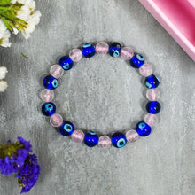 Load image into Gallery viewer, Rose Quartz &amp; Turkish Evil Eye Bracelet

