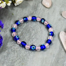 Load image into Gallery viewer, Rose Quartz &amp; Turkish Evil Eye Bracelet
