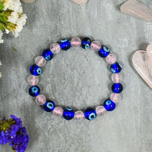 Load image into Gallery viewer, Rose Quartz &amp; Turkish Evil Eye Bracelet
