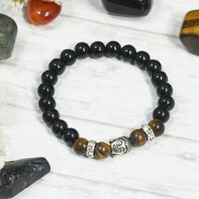 Load image into Gallery viewer, Patience and Abundance, Onyx and Tiger's Eye Guru Bead Band/Bracelet
