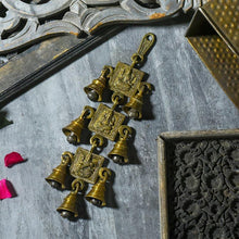 Load image into Gallery viewer, Antique Brass 7 Bells With Laxmi Ganesh Saraswati Figuring
