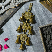Load image into Gallery viewer, Antique Brass 7 Bells With Laxmi Ganesh Saraswati Figuring
