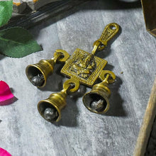 Load image into Gallery viewer, Antique Golden Brass 3 Bells Door/Wall Hanging with Lord Ganesha Carving
