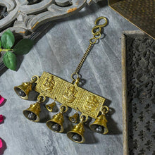 Load image into Gallery viewer, Antique Brass Wall Hanging With Ganesh Laxmi Saraswati Figuring
