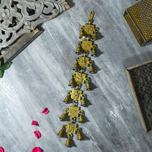 Load image into Gallery viewer, Antique Brass 15 Bells With Lakshmi Ganesh Saraswati Subh Labh Om Swastik Figurine
