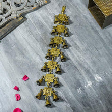 Load image into Gallery viewer, Antique Brass 15 Bells With Lakshmi Ganesh Saraswati Subh Labh Om Swastik Figurine
