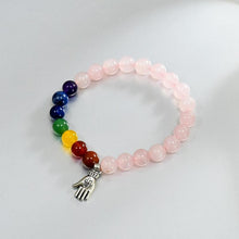 Load image into Gallery viewer, Rose Quartz and 7 Chakra Bracelet with Charm
