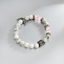 Load image into Gallery viewer, Howlite &amp; Rose Quartz Bracelet with Buddha and Angel Wings
