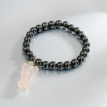Load image into Gallery viewer, Hematite Bracelet with Rose Quartz Angel Charm
