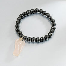 Load image into Gallery viewer, Hematite Bracelet with Rose Quartz Angel Charm
