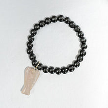Load image into Gallery viewer, Hematite Bracelet with Rose Quartz Angel Charm
