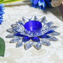Load image into Gallery viewer, Blue and White Crystal Floral Tea-Light Candle Holder
