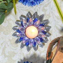 Load image into Gallery viewer, Blue and White Crystal Floral Tea-Light Candle Holder
