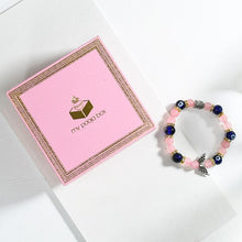 Load image into Gallery viewer, Rose Quartz &amp; Evil Eye Bracelet with Buddha and Angel Wings Charm
