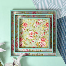 Load image into Gallery viewer, Floral Teal Green Serving Tray-Set of 3
