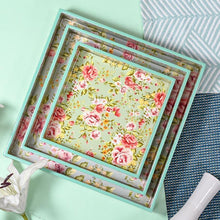 Load image into Gallery viewer, Floral Teal Green Serving Tray-Set of 3
