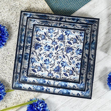 Load image into Gallery viewer, Blue Floral Serving Tray Set of 3
