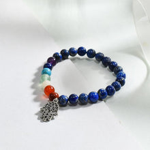 Load image into Gallery viewer, Lapis Lazuli 7 Chakra Bracelet with Hamsa Charm
