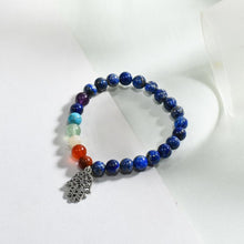 Load image into Gallery viewer, Lapis Lazuli 7 Chakra Bracelet with Hamsa Charm
