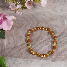 Load image into Gallery viewer, Five faces Rudraksha Bracelet with Golden Caps
