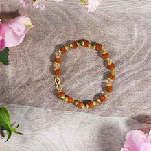 Load image into Gallery viewer, Five faces Rudraksha Bracelet with Golden Caps
