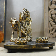 Load image into Gallery viewer, Stunning Radha Krishna Wooden Candle Holder Showpiece

