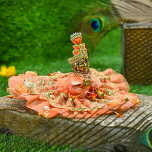 Load image into Gallery viewer, Elegant Net Embroidered Peach Krishna Poshak
