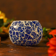 Load image into Gallery viewer, Cerulean Blue Crackled Glass T-light Holder Lamp

