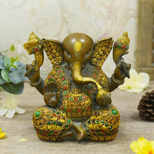 Load image into Gallery viewer, Exquisite Stone Work Brass Ganesh Idol
