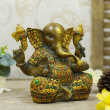 Load image into Gallery viewer, Exquisite Stone Work Brass Ganesh Idol
