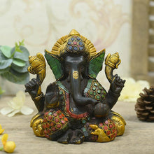 Load image into Gallery viewer, Ornate MultiColour Brass Ganesh Idol
