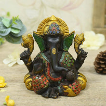 Load image into Gallery viewer, Ornate MultiColour Brass Ganesh Idol
