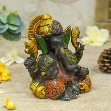 Load image into Gallery viewer, Ornate MultiColour Brass Ganesh Idol
