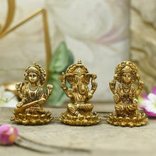 Load image into Gallery viewer, Brass Laxmi Ganesh Saraswati Idol Set of 3
