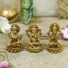 Load image into Gallery viewer, Brass Laxmi Ganesh Saraswati Idol Set of 3
