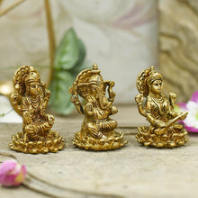 Load image into Gallery viewer, Brass Laxmi Ganesh Saraswati Idol Set of 3
