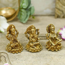 Load image into Gallery viewer, Brass Laxmi Ganesh Saraswati Idol Set of 3
