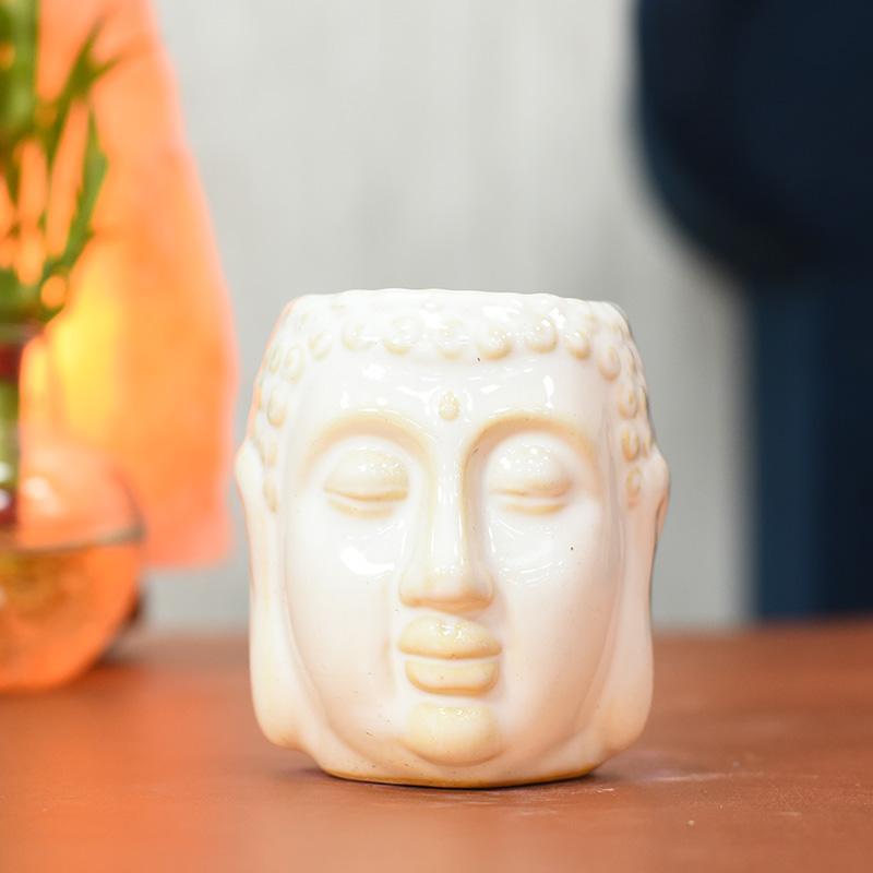 Decorative Meditating Buddha Aroma Diffuser Tealight Holder White